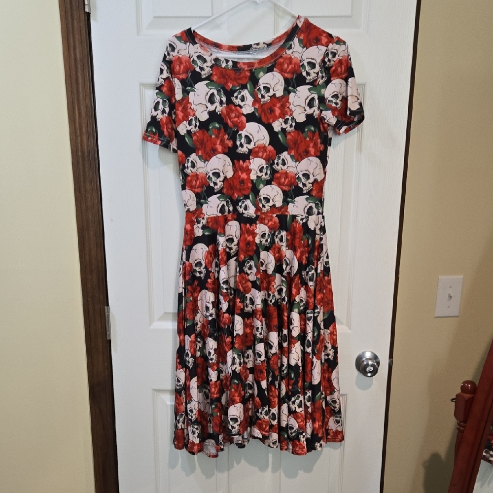 Skull Print  Med Dress - Red and Black